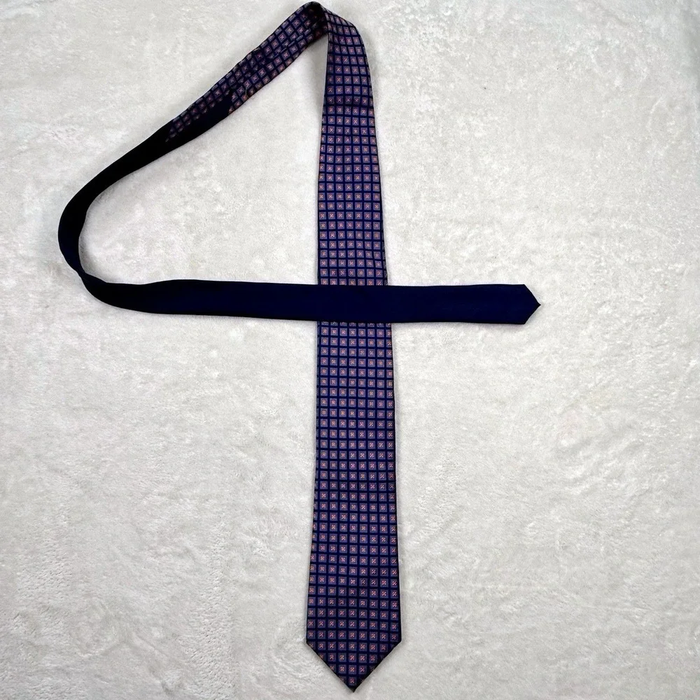 Tommy Hilfiger Blue Orange Geometric 100%‎ Silk Necktie